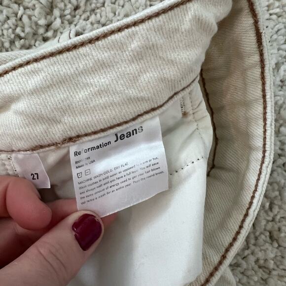 Reformation Lexi High Rise Wide Leg Button Fly Jeans Ivory Size 27 - Picture 7 of 10